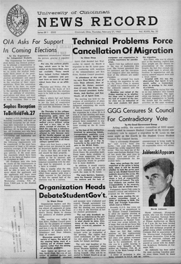 University of Cincinnati News Record. Thursday, February 21, 1963. Vol