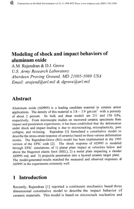 Modeling of Shock and Impact Behaviors of Aluminum Oxide A.M