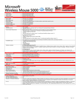 Version Information Product Name Microsoft® Wireless Mouse 5000