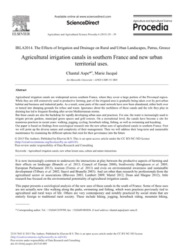 Agricultural Irrigation Canals in Southern France and New Urban Territorial Uses