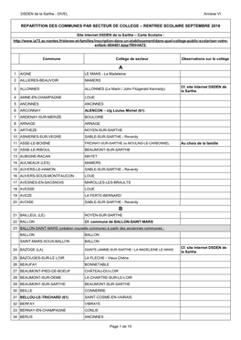 Repartition Des Communes Par Secteur De College – Rentree Scolaire Septembre 2016