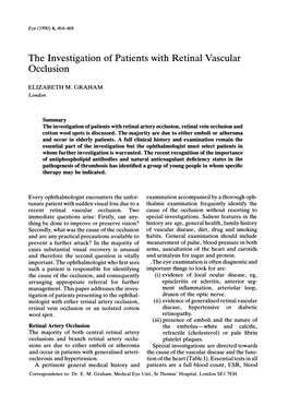 The Investigation of Patients with Retinal Vascular Occlusion