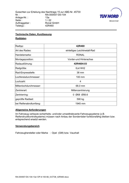 Gutachten Zur Erteilung Des Nachtrags 15 Zur ABE-Nr. 45730 Nr. : RA-000557-D0-104 Anlage-Nr. : 13A Seite : 1 / 22 Auftraggeber