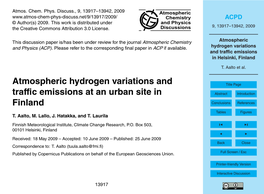 Atmospheric Hydrogen Variations and Traffic Emissions in Helsinki, Finland