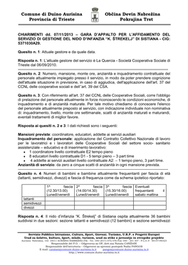 Comune Di Duino Aurisina Občina Devin Nabrežina Provincia Di Trieste Pokrajina Trst