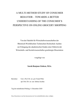 A Multi-Method Study of Consumer Behavior – Towards a Better Understanding of the Consumer’S Perspective on Online Grocery Shopping