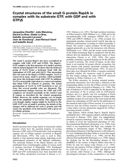 Crystal Structures of the Small G Protein Rap2a in Complex with Its Substrate GTP, with GDP and with Gtpγs