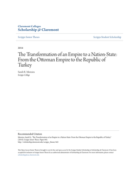 The Transformation of an Empire to a Nation-State: from the Ottoman Empire to the Republic of Turkey