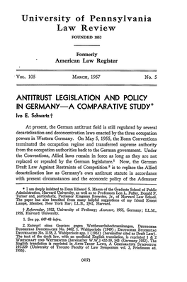 ANTITRUST LEGISLATION and POLICY in GERMANY-A COMPARATIVE STUDY* Ivo E