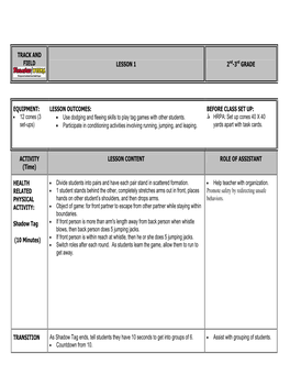 TRACK and FIELD LESSON 1 2Nd-3Rd GRADE EQUIPMENT