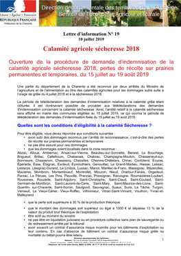 2019 Lettre D'information De La DDT N°19 Ouverture De La Procédure De