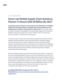 Smart and Mobile Supply Chain Solutions Market to Reach USD 30 Billion by 2027