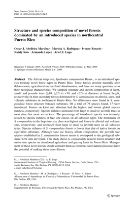 Structure and Species Composition of Novel Forests Dominated by an Introduced Species in Northcentral Puerto Rico