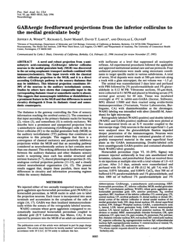 Gabaergic Feedforward Projections from the Inferior Colliculus to the Medial Geniculate Body JEFFERY A