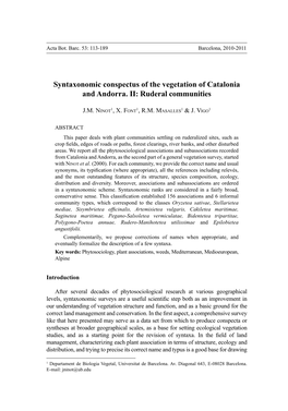 Syntaxonomic Conspectus of the Vegetation of Catalonia and Andorra