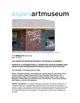 FOR IMMEDIATE RELEASE May 14, 2012 the ASPEN ART MUSEUM