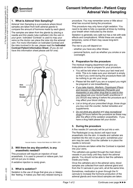 Consent Information - Patient Copy Adrenal Vein Sampling