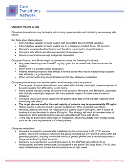 Clozapine Plasma Levels