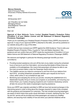 Approval of West Midlands Trains Limited DPPP 08/12/2017