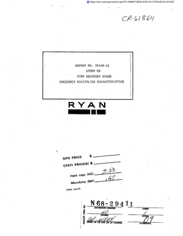 Report No. 29169-11 Study of Step Recovery Diode Frequency Multiplier Characteristics