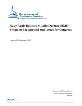 Navy Aegis Ballistic Missile Defense (BMD) Program: Background and Issues for Congress