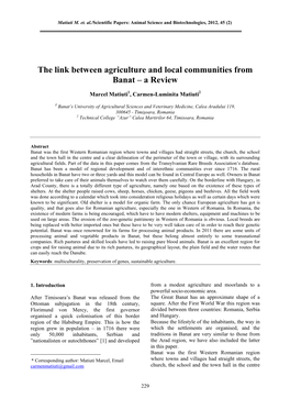 The Link Between Agriculture and Local Communities from Banat – a Review