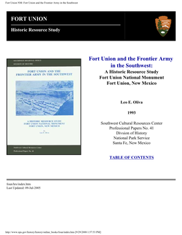 Fort Union and the Frontier Army in the Southwest
