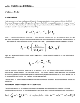 Lunar Modeling and Database