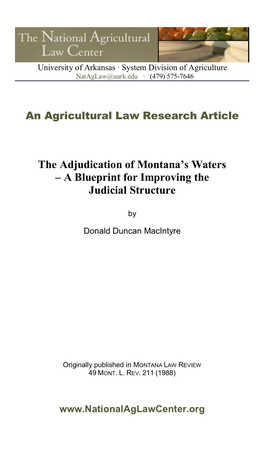 The Adjudication of Montana's Waters – a Blueprint for Improving The