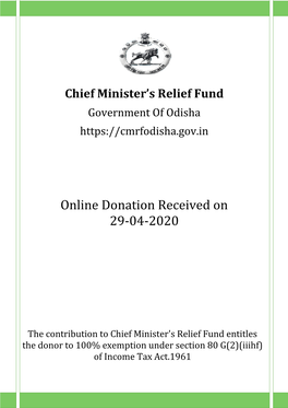 Online Donation Re Donation Received on 29-04-2020 On