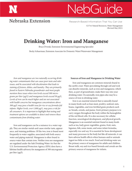 Drinking Water: Iron and Manganese Bruce Dvorak, Extension Environmental Engineering Specialist