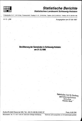 Bevölkerung Der Gemeinden in Schleswig-Holstein Am 31.12. 1996