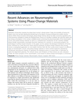 Recent Advances on Neuromorphic Systems Using Phase-Change Materials Lei Wang1,2*, Shu-Ren Lu1,2 and Jing Wen1,2