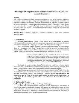 Estratégia E Competitividade No Setor Aéreo: O Caso VARIG No Mercado Brasileiro