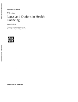 China: Issues and Options in Health Financing