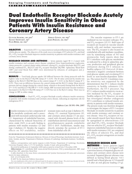 Dual Endothelin Receptor Blockade Acutely Improves Insulin Sensitivity in Obese Patients with Insulin Resistance and Coronary Artery Disease