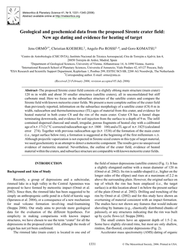 Geological and Geochemical Data from the Proposed Sirente Crater Field: New Age Dating and Evidence for Heating of Target