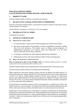 Calcium Folinate Sandoz, Concentrate for Injection Contains 10 Mg Folinic Acid (As Calcium Folinate 10.8 Mg/Ml)