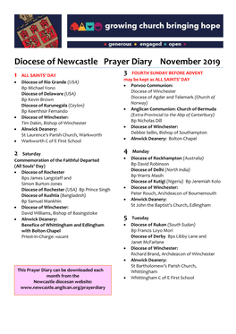 Diocese of Newcastle Prayer Diary November 2019