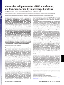 Mammalian Cell Penetration, Sirna Transfection, and DNA Transfection by Supercharged Proteins