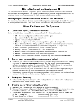 Lab Worksheet and Assignment Twelve Disks, Partitions, and File Systems