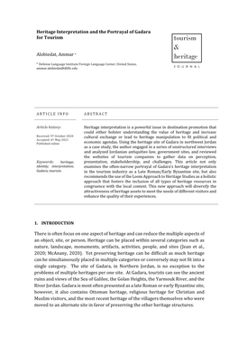 Heritage Interpretation and the Portrayal of Gadara for Tourism Alobiedat, Ammar a There Is Often Focus on One Aspect of Herit