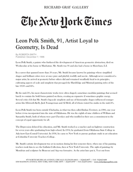 New York Times Leon Polk Smith, 91, Artist Loyal