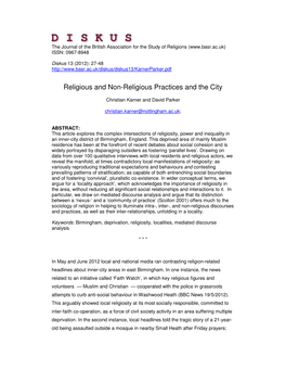 Religious and Non-Religious Practices and the City