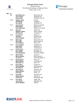 Charity Classic Wakonda Club First Round Groupings and Starting Times Friday, June 4, 2021