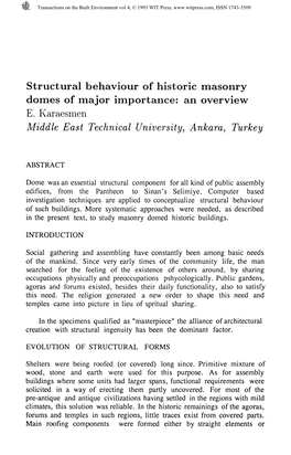 Structural Behaviour of Historic Masonry Domes of Major Importance: an Overview