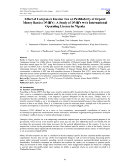 Effect of Companies Income Tax on Profitability of Deposit Money Banks (DMB’S): a Study of DMB’S with International Operating License in Nigeria