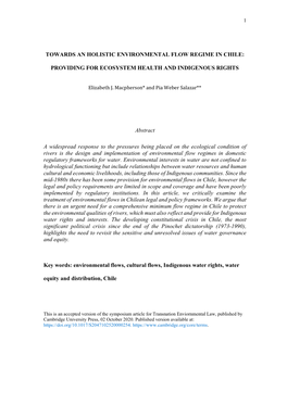 Towards an Holistic Environmental Flow Regime in Chile