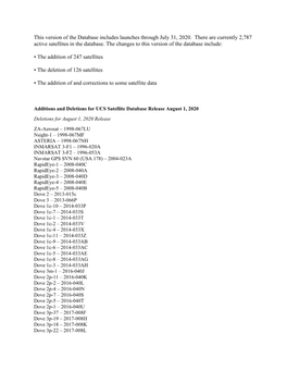 This Version of the Database Includes Launches Through July 31, 2020