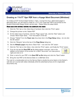 Creating an 11X17” Flyer PDF from a 4-Page Word Document (Windows)